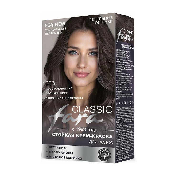 Краска для волос Fara 534 темно-русый пепельный 150 мл., картон