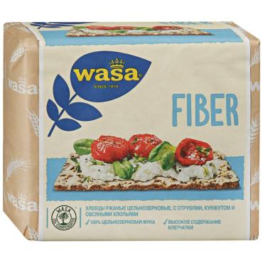 Хлебцы Wasa Fiber Ржаные из цельнозерновой муки с пшеничными отрубями, 240 гр., обертка фольга/бумага