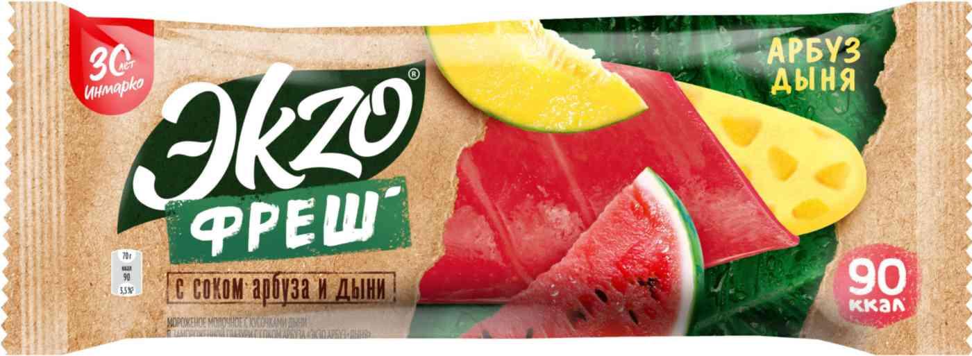 Мороженое пломбир Эkzo арбуз-дыня 70 гр., флоу-пак