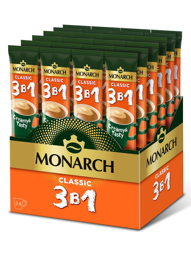 Напиток кофейный растворимый Monarch 3 в 1 , 24 шт по 13,5 гр., картон