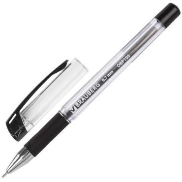 Ручка шариковая масляная с грипом Brauberg Active, черная, узел 0,7 мм, линия письма 0,35 мм