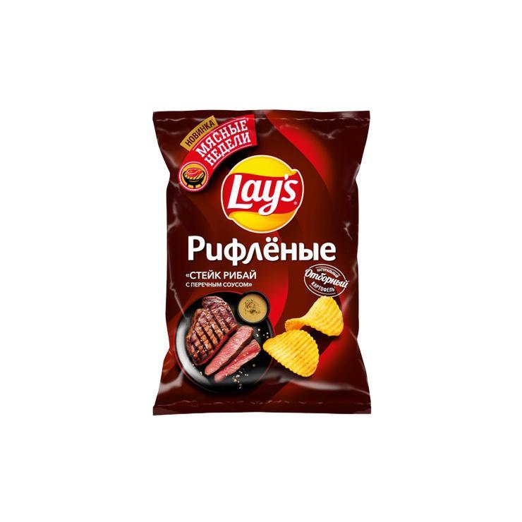 Чипсы Lay's стейк рибай с перечным соусом рифленые 140 гр., флоу-пак