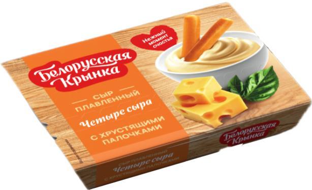 Сыр в наборе Белорусская крынка: Сыр плавленный четыре сыра м.д.ж. 45% с хлебными палочками 35 гр., картон