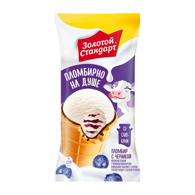 Мороженое пломбир Золотой стандарт с таежной черникой 93 гр., флоу-пак