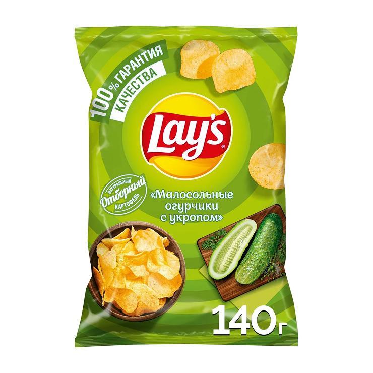 Чипсы Lay's малосольные огурчики с укропом 140 гр., флоу-пак