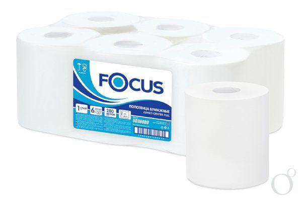 Полотенца бумажные в рулонах, 1-слойные, 280 м/рул., белые Focus Jumbo, пластиковый пакет