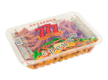 Сухарики 777 охотничьи колбаски с хреном, 150 гр., пакет