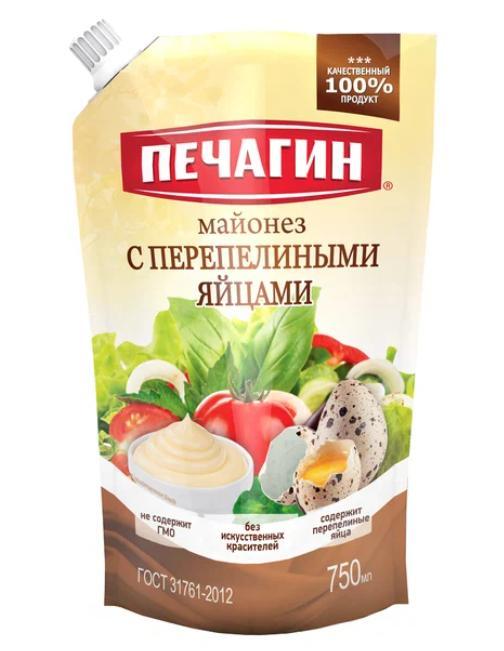 Майонез Печагин с перепелиными яйцами 50% 750 гр., дой-пакс дозатором