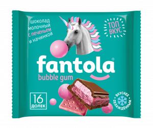 Шоколад FANTOLA молочный с начинкой со вкусом Bubble Gum и печеньем, 60 гр., флоу-пак