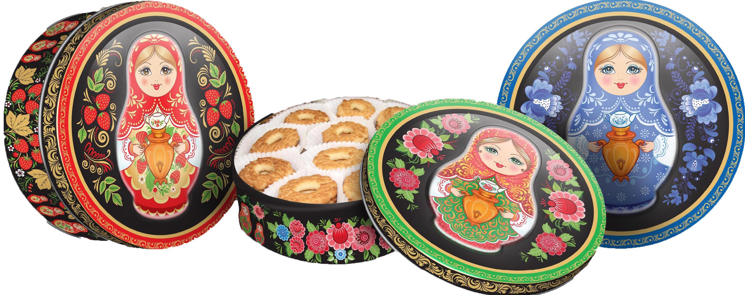 Печенье Regnum Матрешка Сдобное с яблоком и корицей 400 гр., ж/б