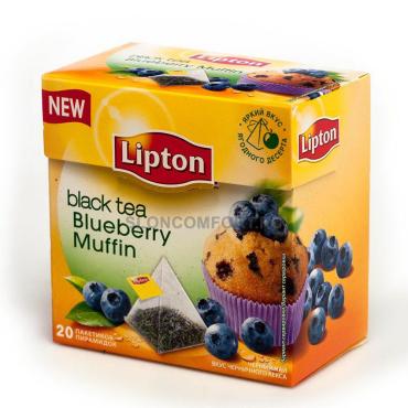 Чай Lipton Blueberry Muffin черничный кекс с кусочками черники 20 пирамидок, 36 гр., картон