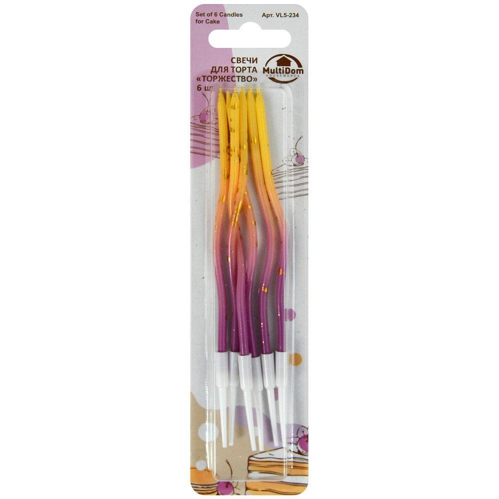 Свечи для торта Мультидом торжество 6 штук 12 см., пакет