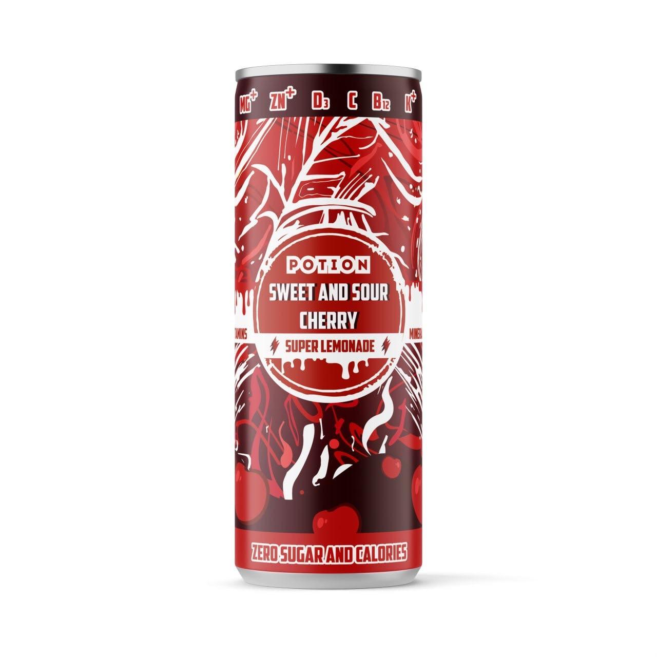 Напиток газированный Potion Super Lemonade вишня черешня 330 мл., ж/б