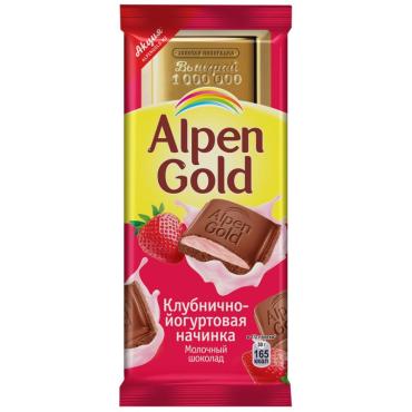 Шоколад Alpen Gold молочный с клубнично-йогуртовой начинкой, 85 гр., флоу-пак