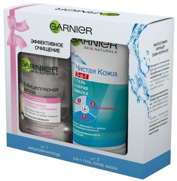 Набор Garnier эффективное очищение гель очищающий + мицеллярная вода подарочный