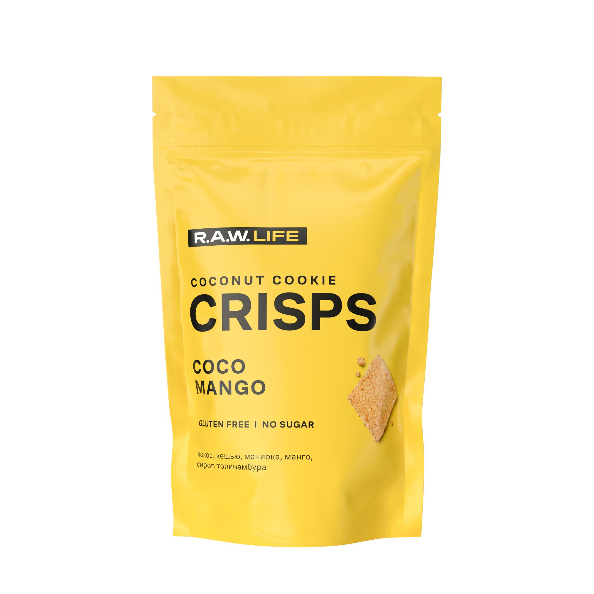 Печенье R.A.W. Life Crisps кокос и манго без глютена без сахара 35 гр., дой-пак