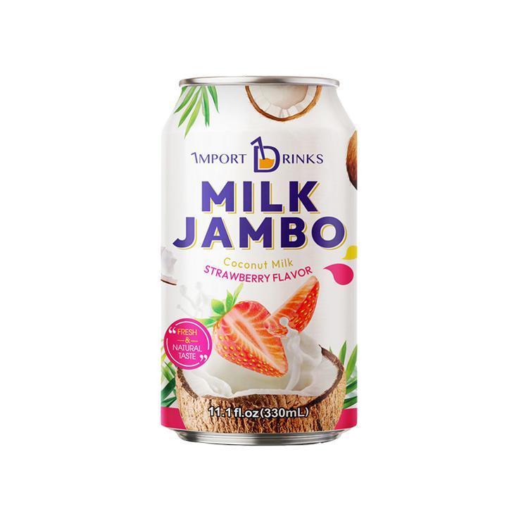 Напиток сокосодержащий MILK JAMBO кокосовое молоко клубника 330 мл., ж/б