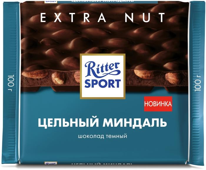 Шоколад Ritter Sport ⁣Extra Nut темный с цельным миндалем 100 гр., флоу-пак