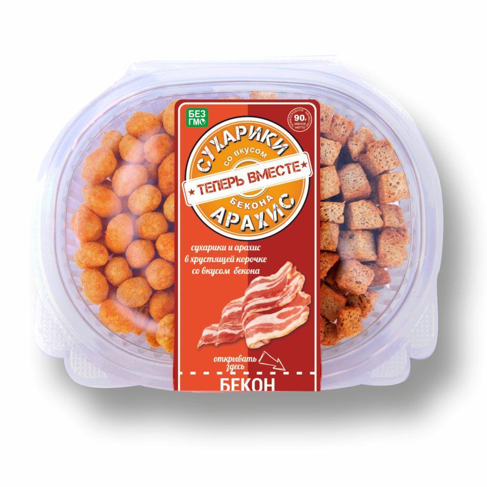 Сухарики и арахис Теперь вместе в корочке со вкусом Бекона 190 гр., коробка