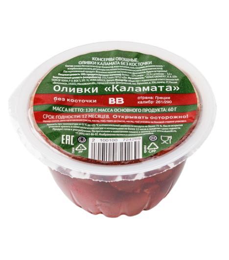 Оливки ВкусВилл Каламата без косточки 120 гр., ПЭТ