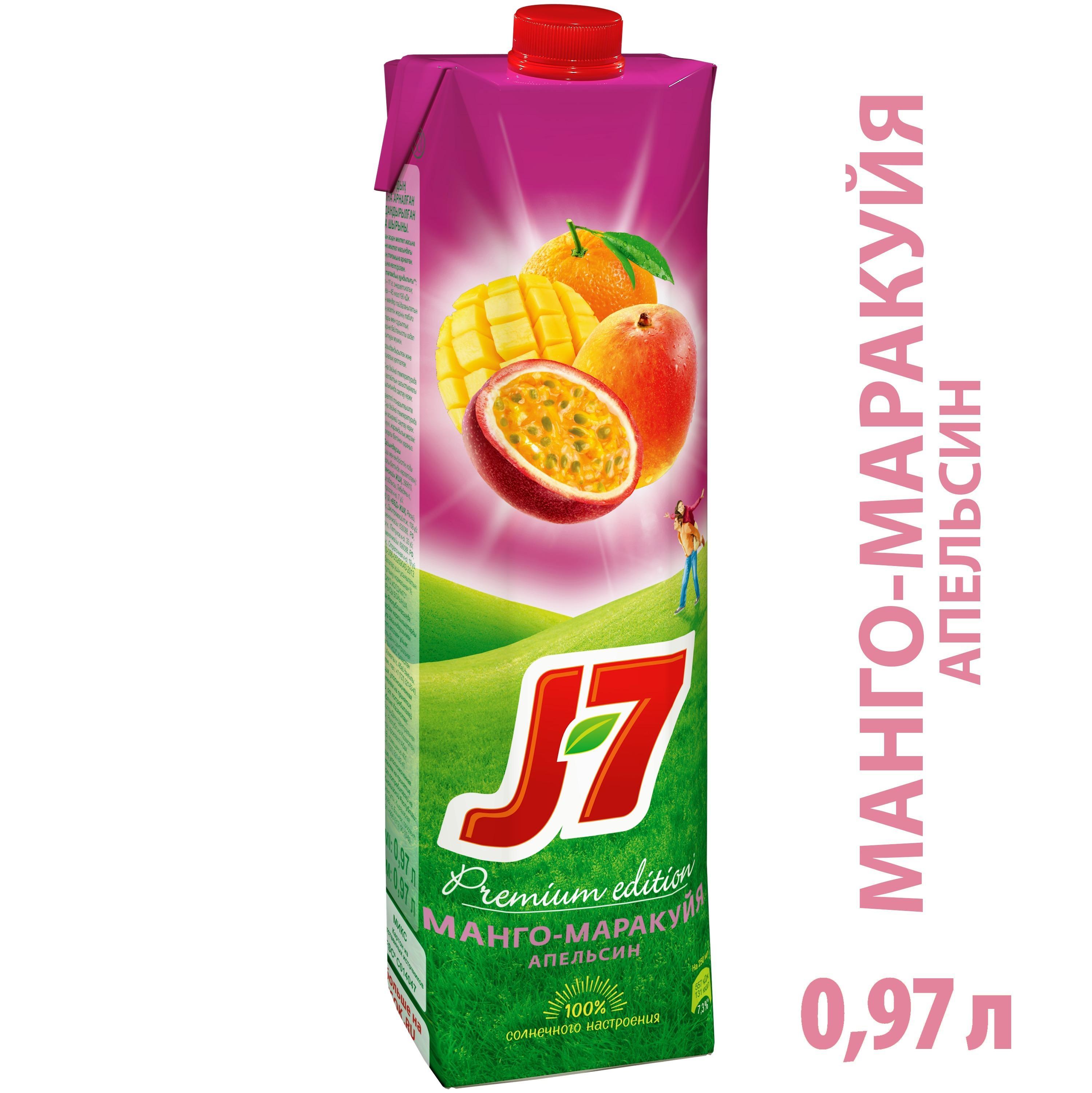 Нектар J7 апельсин маракуя манго, 970 мл., тетра-пак
