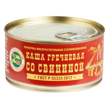 Каша гречневая ЧМК со свининой, ГОСТ Р 55333-2012, 2 года, 325 г., ж/б