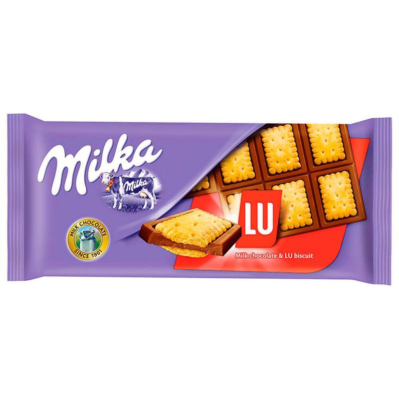 Шоколад Milka молочный с печеньем Lu 87 гр., флоу-пак