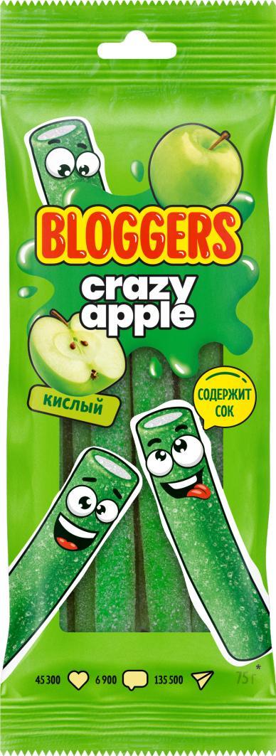 Мармелад жевательный Bloggers Крейзи эйпл яблоко 75 гр., флоу-пак