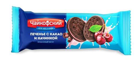 Печенье Чайкофский сэндвич с какао и начинкой с вишневым вкусом 85 гр., флоу-пак