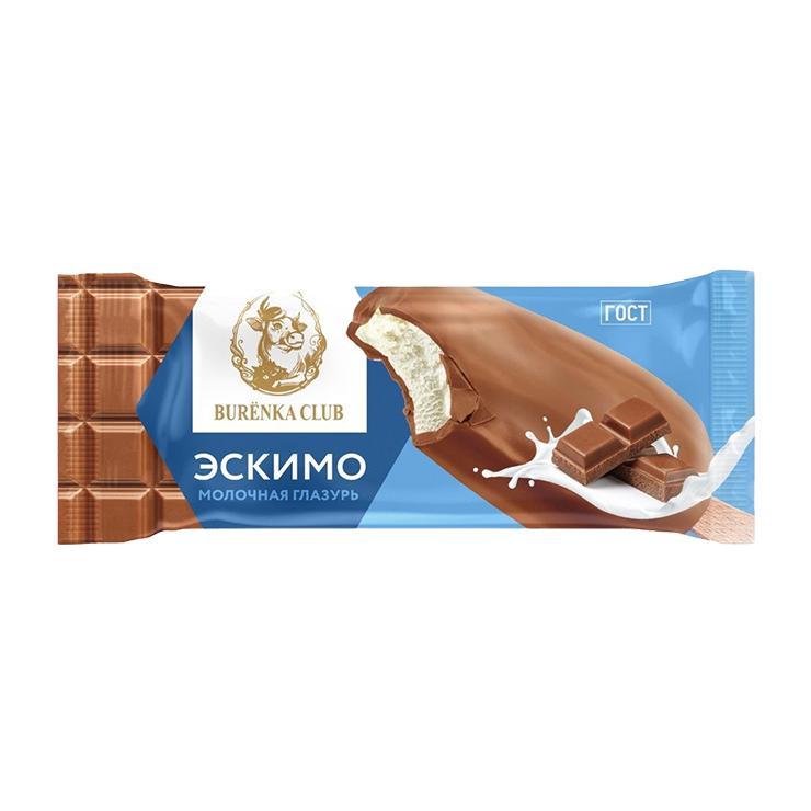 Мороженое пломбир Бурёнка Клаб в молочной глазури эскимо 15% 70 гр., флоу-пак
