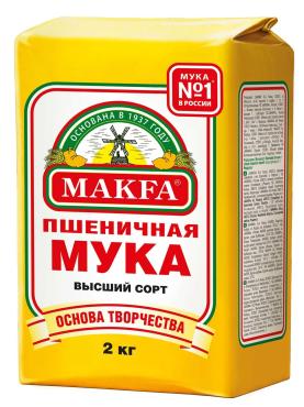Мука Makfa Пшеничная высший сорт, 2 кг., бумага