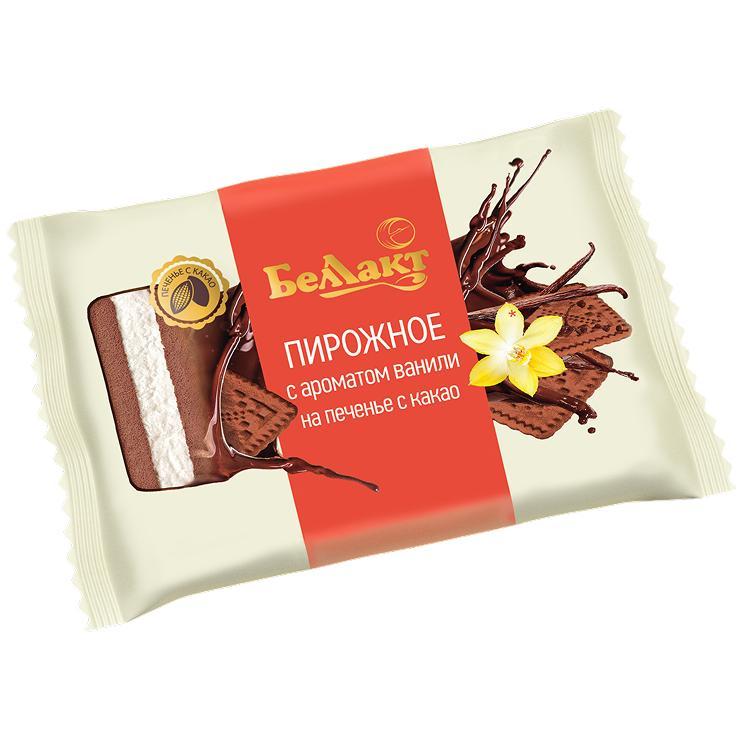 Пирожное Беллакт с творогом на печенье с какао с ароматом ванили 24 % 75 гр., флоу-пак