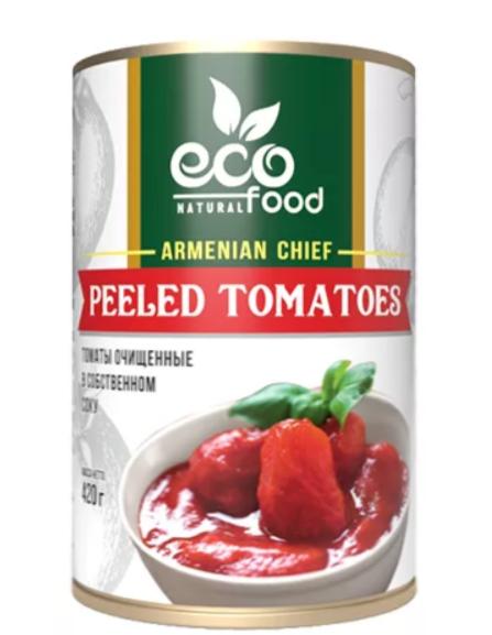 Томаты Ecofood очищенные в собственном соку 420 гр., ж/б