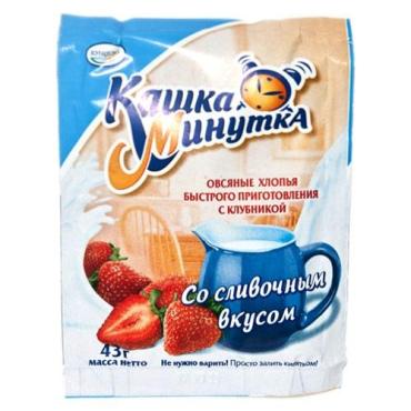 Хлопья овсяные с клубникой со сливками Кунцево Кашка Минутка 43 гр., пластиковый пакет