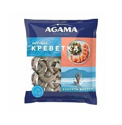 Креветки тигровые Agama № 8 без головы свежемороженые 400 гр., пакет