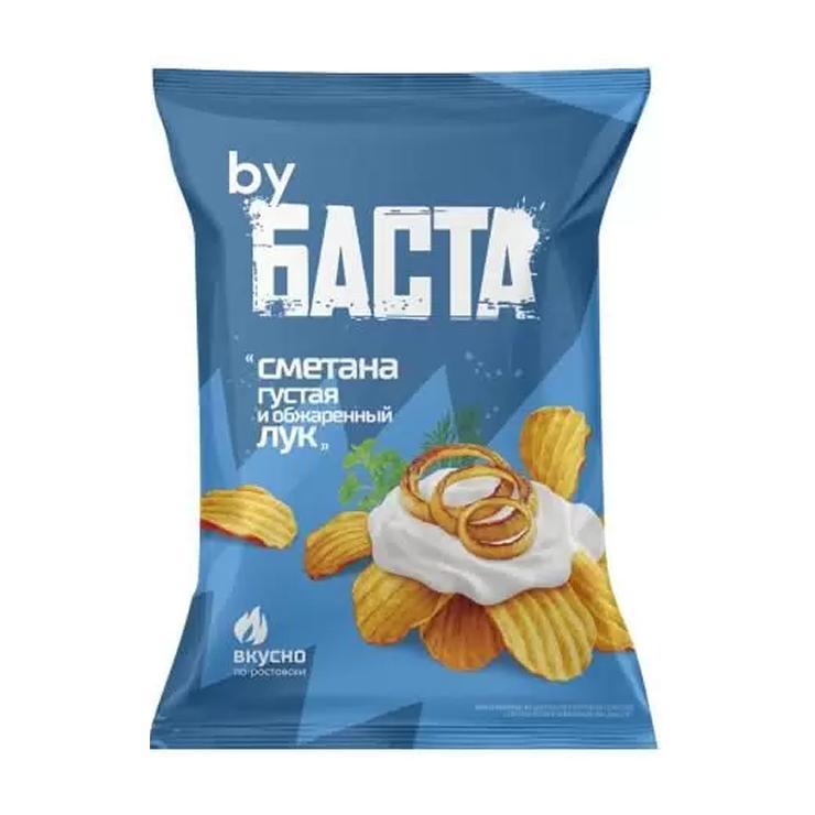 Чипсы By Баста рифленые сметана густая и обжаренный лук 120 гр., флоу-пак