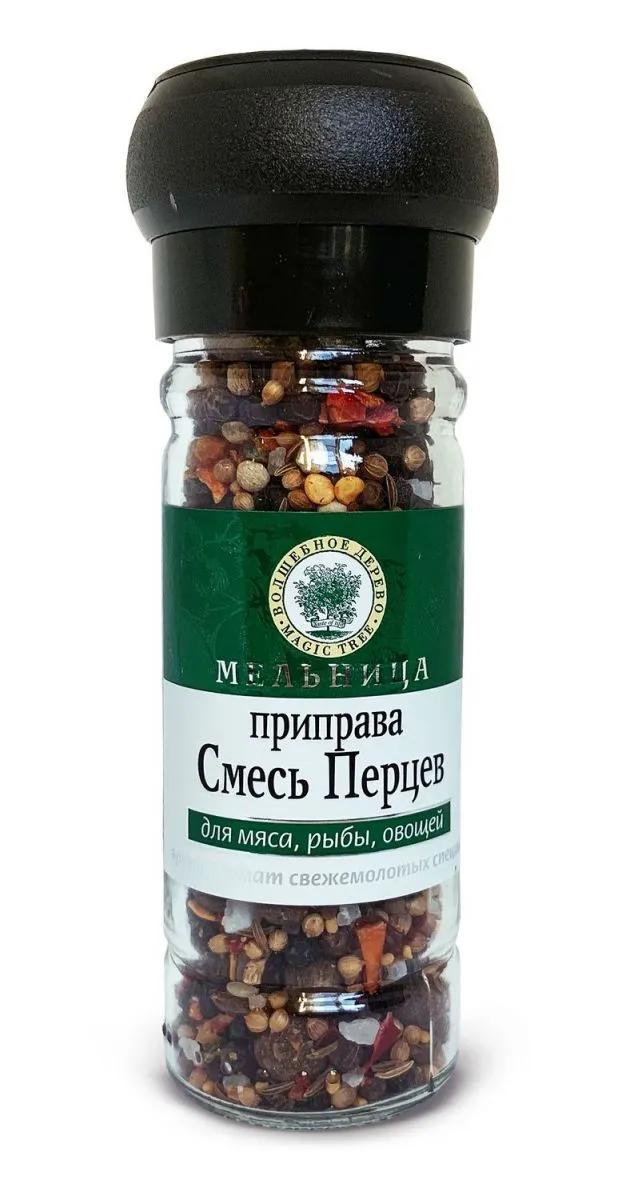 Приправа Волшебное Дерево смесь перцев с морской солью, 60 гр., мельница