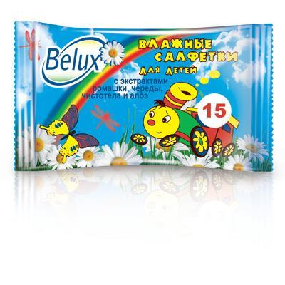 Влажные салфетки Belux Baby С экстрактами ромашки, череды, чистотела и алоэ 15шт.