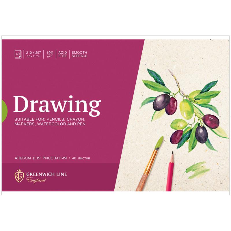 Альбом для рисования 40л., А4, на скрепке Greenwich Line Botanical. Olive, 120 г/м2