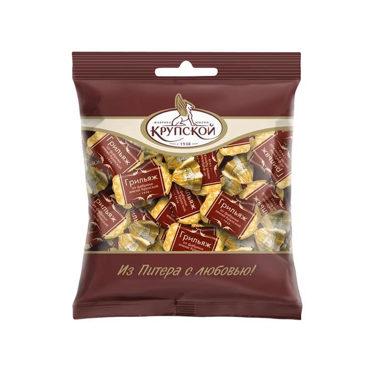 Конфеты Крупская КФ, Грильяж глазированные, 200 гр., флоу-пак