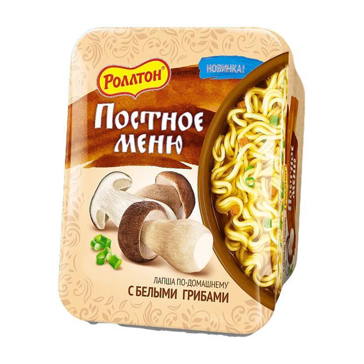 Лапша быстрого приготовления Роллтон белые грибы постное меню 90 гр., лоток