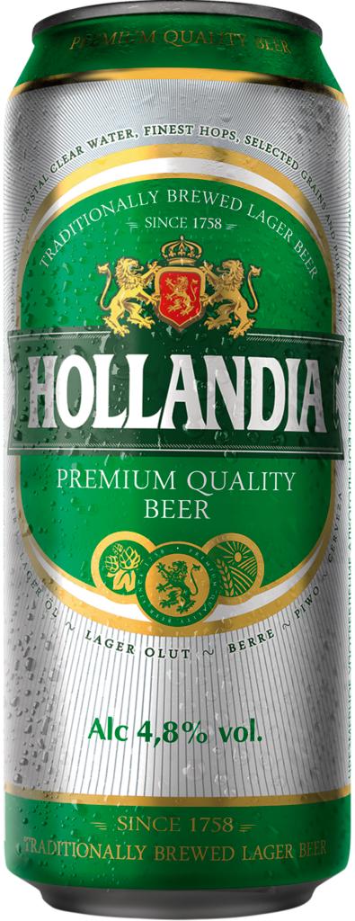 Пиво Hollandia светлое пастеризованное фильтрованное 4,8% 450 мл., ж/б