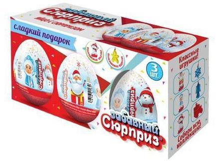 Яйцо Забавный Сюрприз новогодний с игрушкой 3 шт. 60 гр., картон