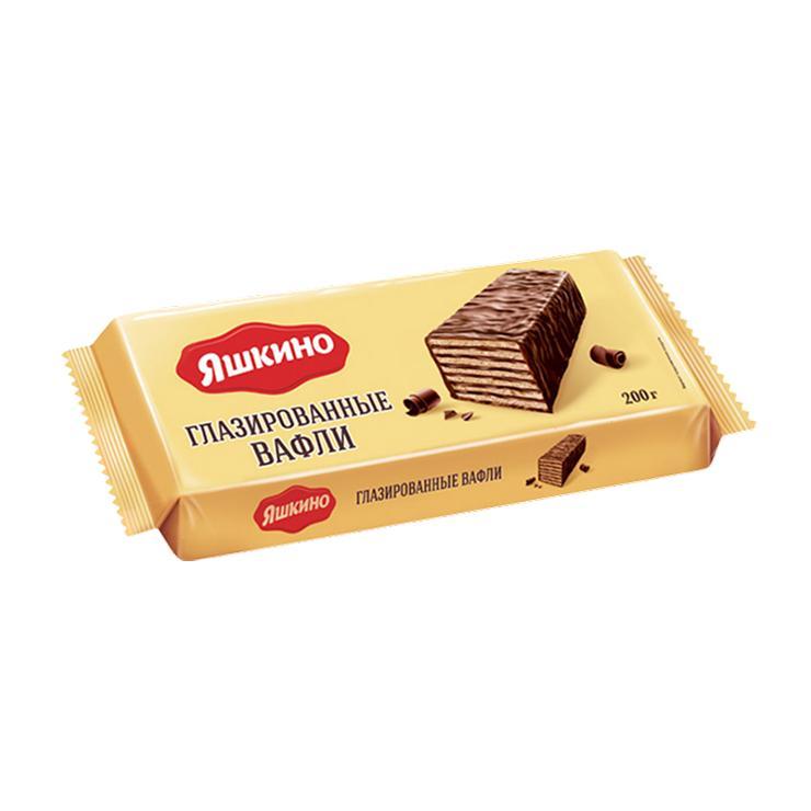 Вафли Яшкино глазированные хрустящие 200 гр., флоу-пак