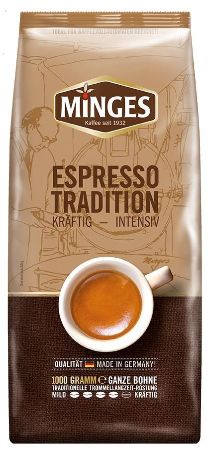 Кофе натуральный жареный в зернах MINGES ESPRESSO TRADITION,1 кг., флоу-пак