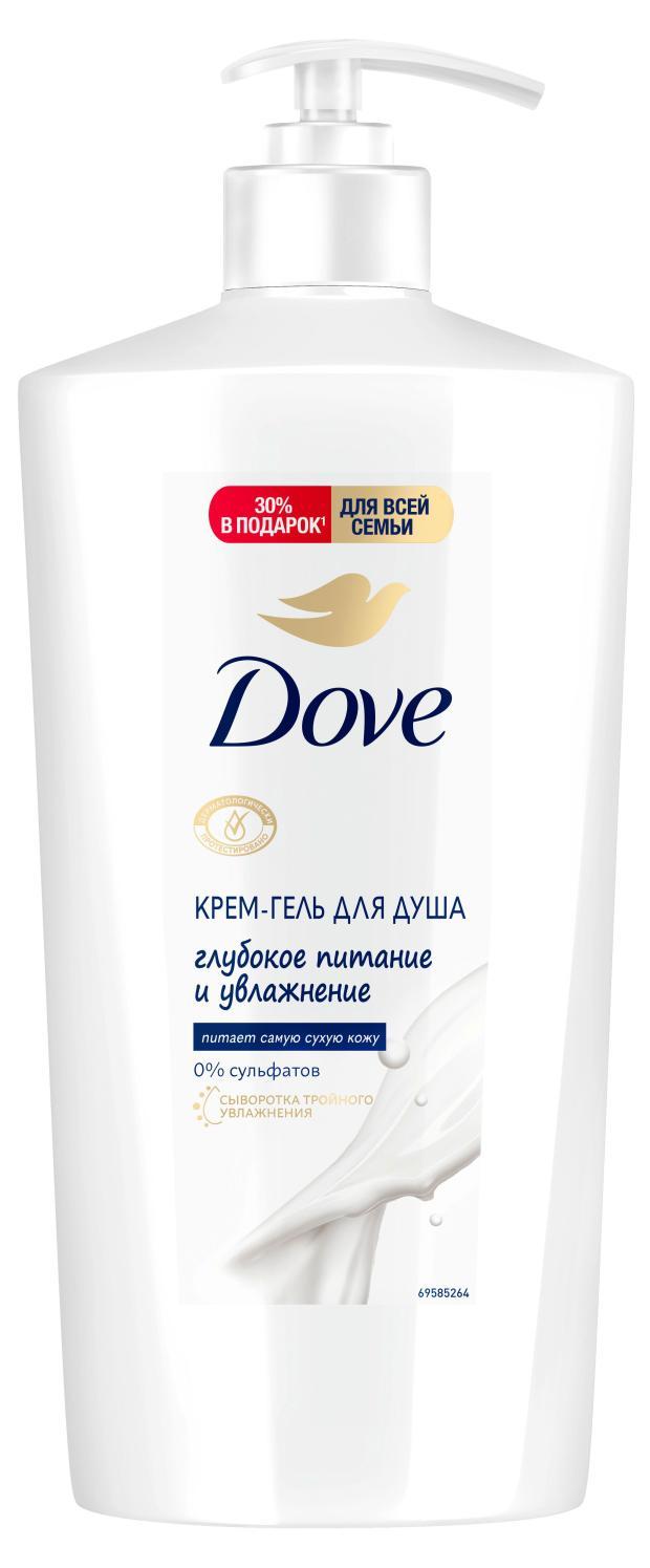 Крем-гель для душа Dove глубокое питание и увлажнение для всей семьи бессульфатный 610 мл., бутылка с дозатором