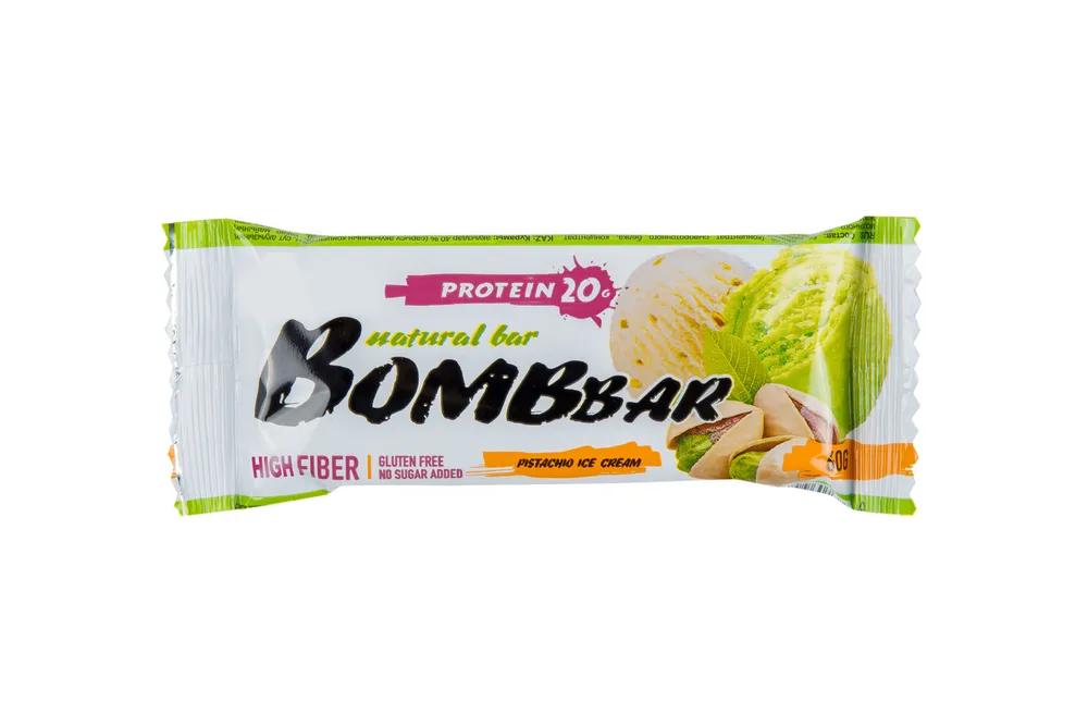 Батончик протеиновый Bombbar фисташковое мороженое 60 гр., флоу-пак