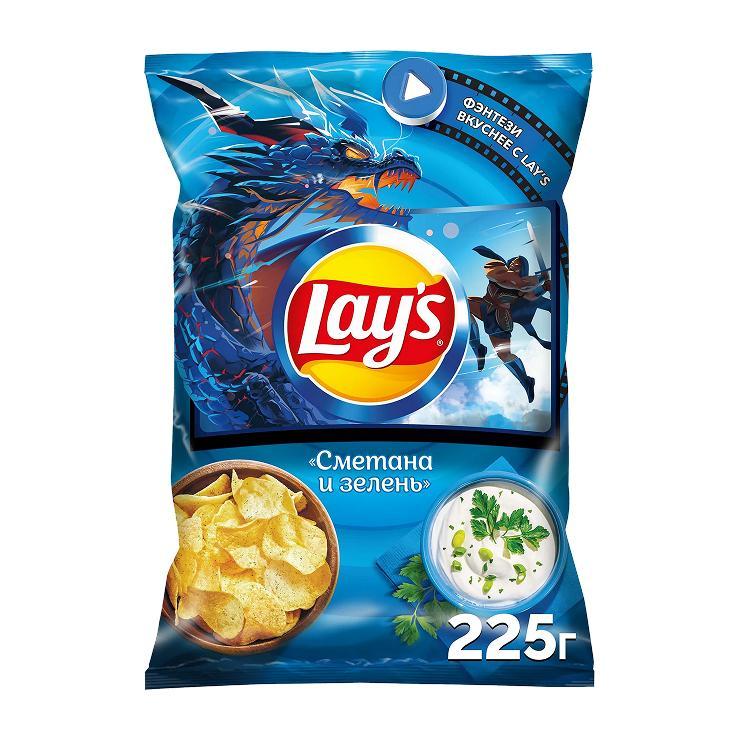 Чипсы Lay's сметана зелень 225 гр., флоу-пак