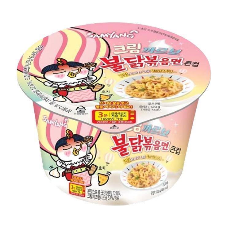 Лапша быстрого приготовления Samyang острая курица и крем карбонара 120 гр., стакан