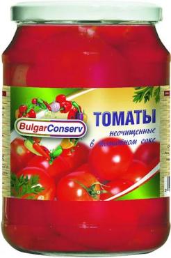 Томаты неочищенные в томатном соке BulgarConserv, 680 гр., стекло